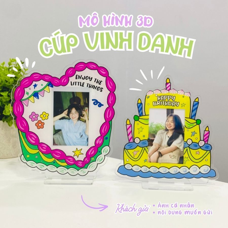 Cúp SINH NHẬT mica đựng ảnh 6x9, thẻ card, quà tặng SINH NHẬT, tình yêu trang trí bàn học, kỷ niệm