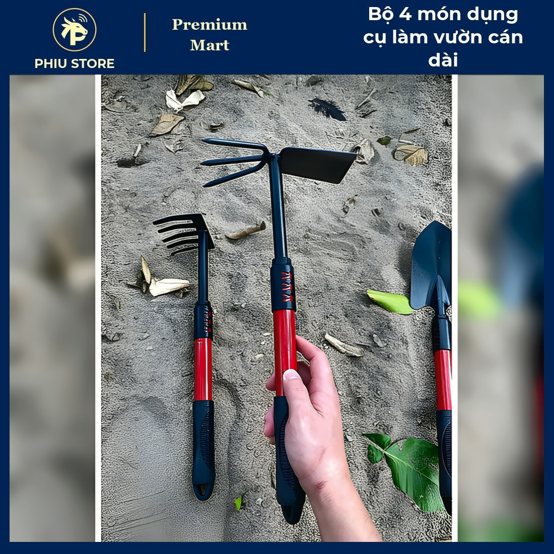 Bộ Làm Vườn 4 Món - Bộ 4 Món Dụng Cụ Làm Vườn Cán Dài, Bộ Xẻng Trồng Cây - PHIU STORE_thumbnail_4