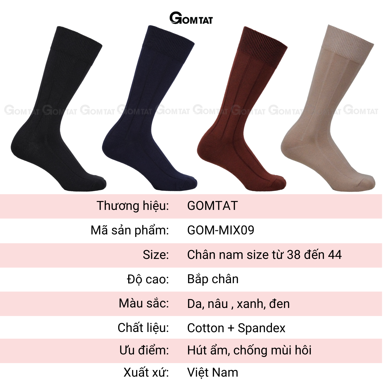 Hộp 4 đôi tất nam cao cổ GOMTAT mẫu gân chìm, chất liệu cotton thoáng mát, êm chân - STA-MIX09_thumbnail_9