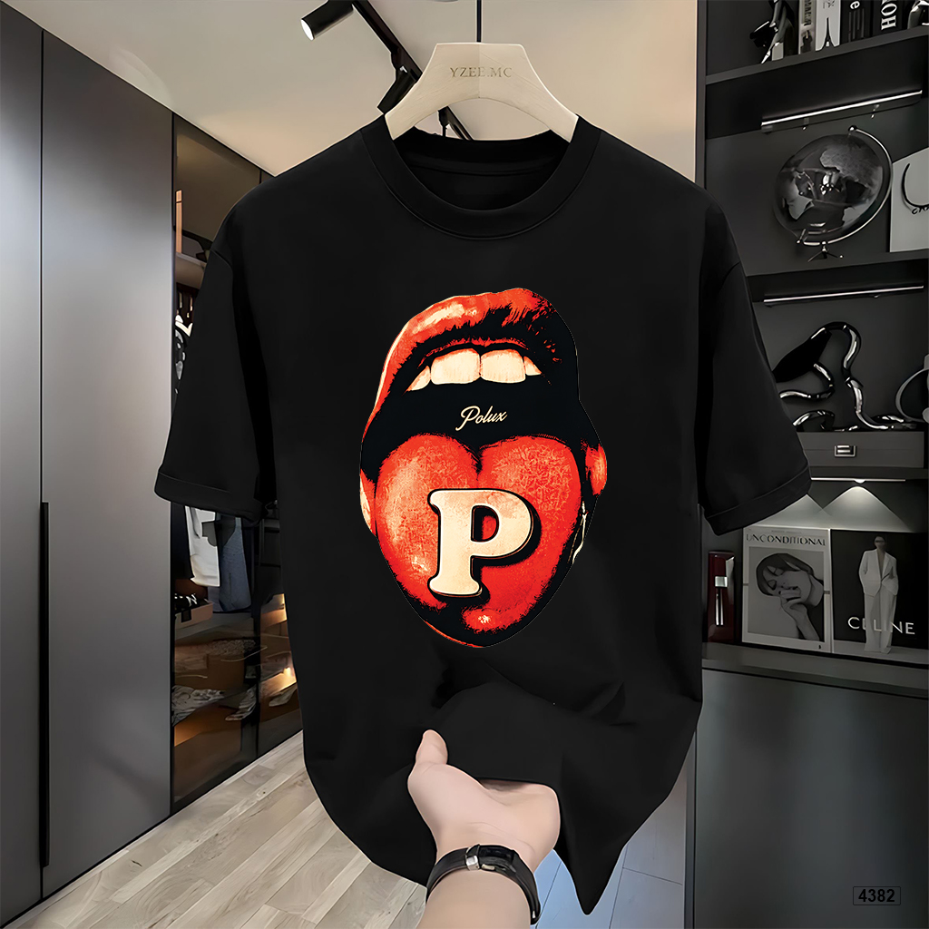 Áo thun nam Red Lips Graphic form rộng cá tính Polux 4382
