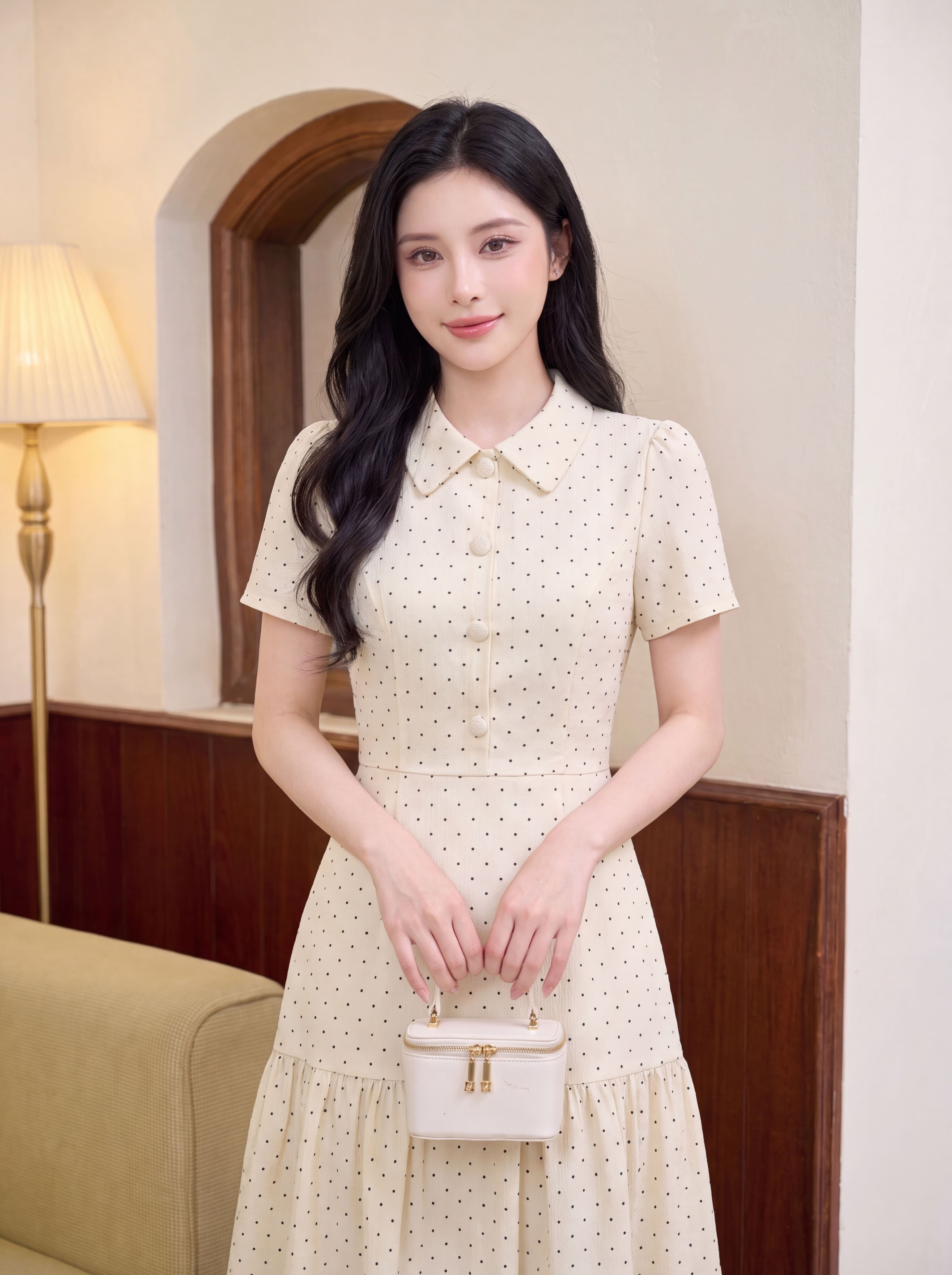 Váy cộc tay dài cúc bọc 607015