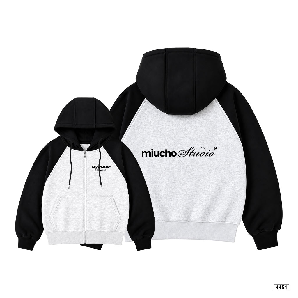 Áo hoodie zip Miucho form rộng raglan vải nỉ 2 da mềm mịn 4451_thumbnail_0