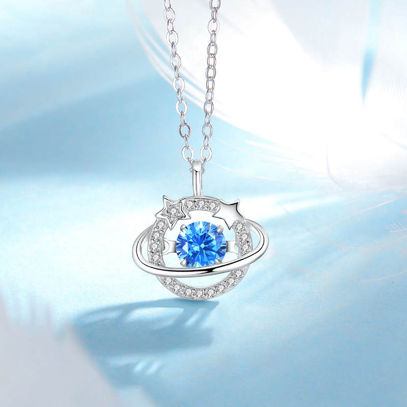 Dây Chuyền Hành Tinh Bạc S925 Đính Đá Quý Zircon Xinh Xắn HTT194X Xanh - Trắng_thumbnail_1