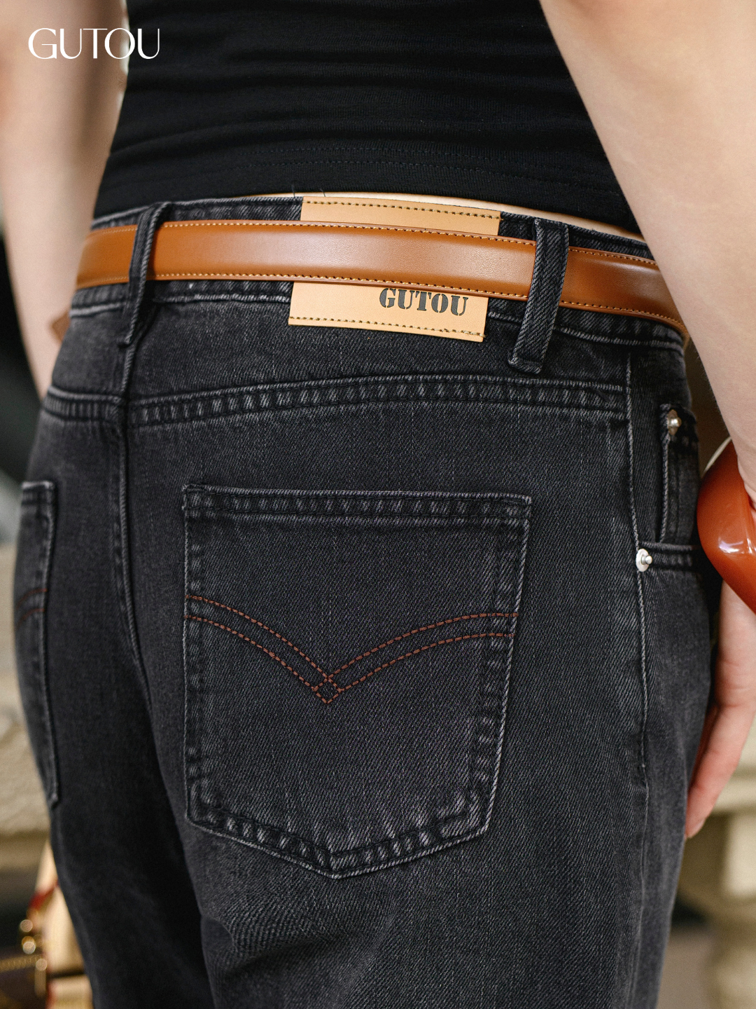 [ GUTOU ] Quần Jean Suông Đường May Nổi Túi Sau Basic Trendy_thumbnail_9