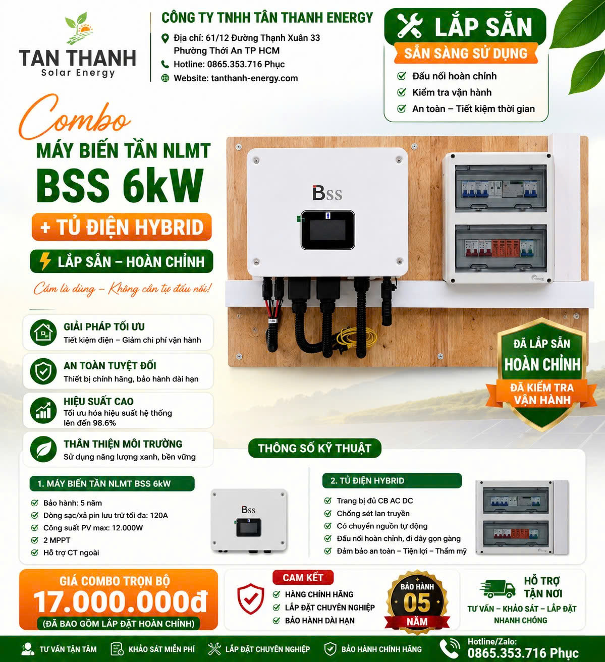 COMBO Máy Biến Tần NLMT BSS 6kW + Tủ Điện Hybrid Lắp Sẵn