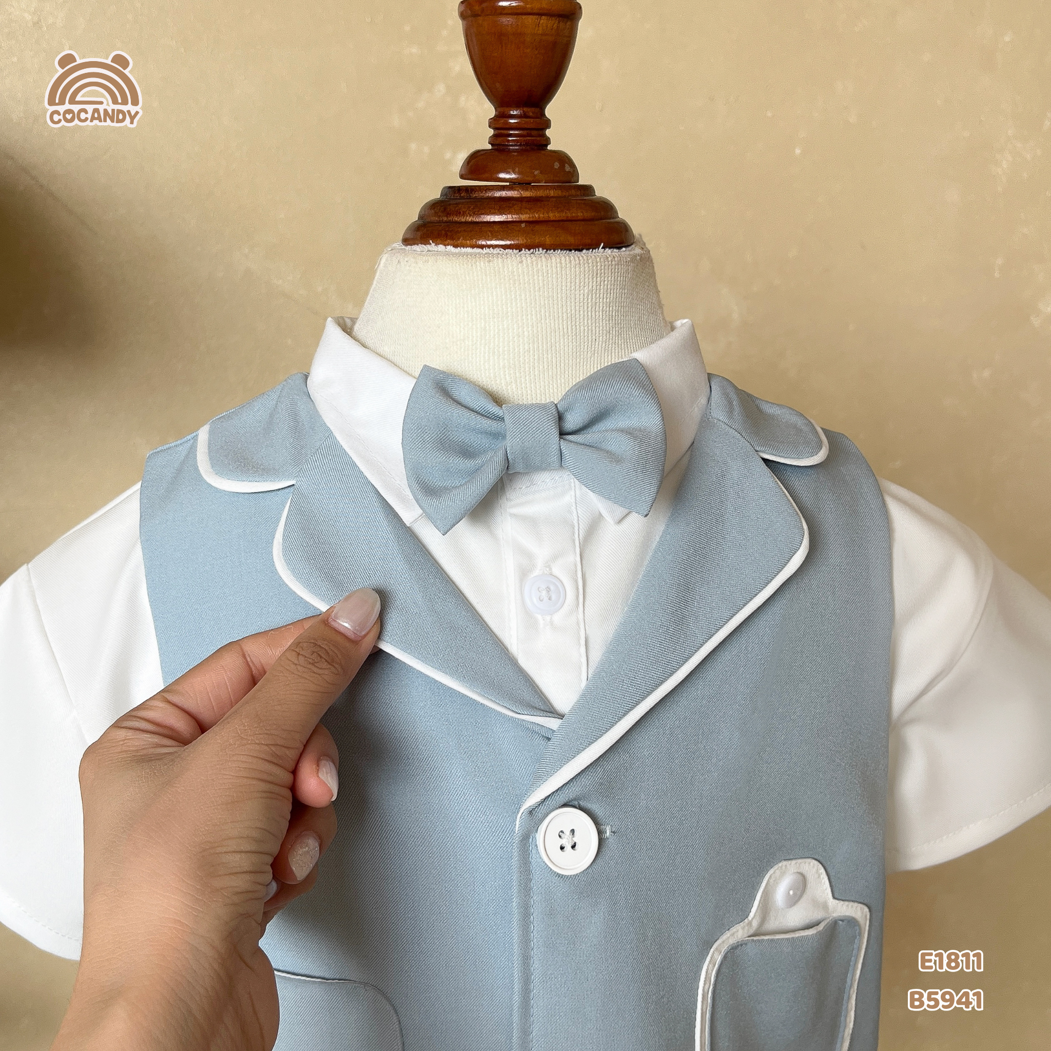 Bộ gile cộc XANH MINT ốp túi kèm NƠ_thumbnail_4