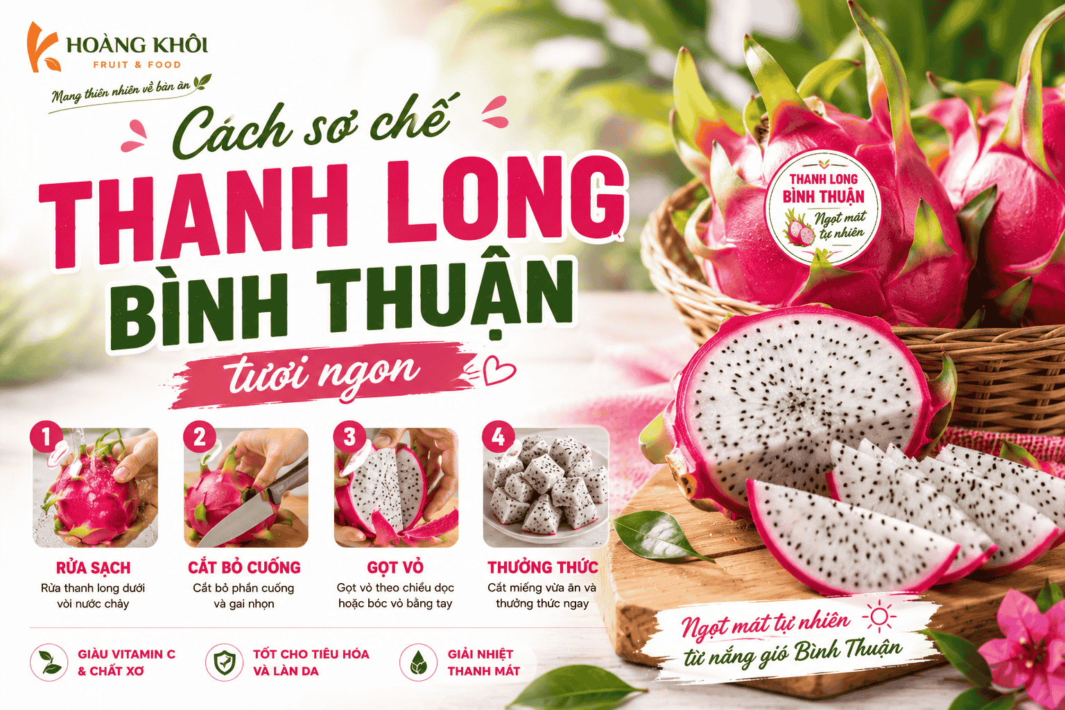 Cách sơ chế thanh long Bình Thuận tươi ngon