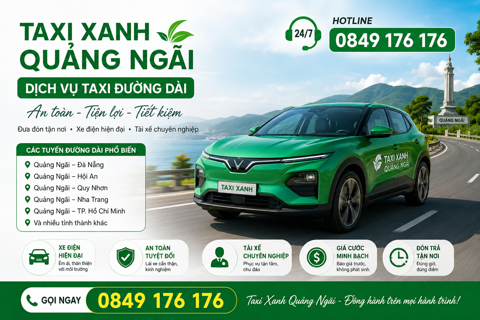 Taxi Xanh Quảng Ngãi - Dịch Vụ Taxi Đường Dài An Toàn 24/7