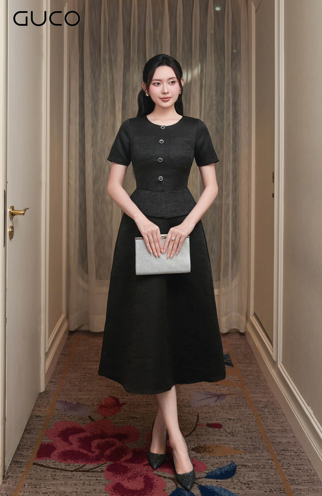 ĐẦM GẤM DỰ TIỆC PEPLUM - ĐEN