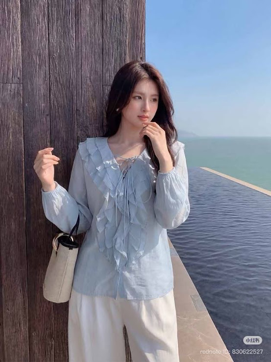 Lucas - Áo sơ mi dài tay cổ tim viền bèo 3 lớp buộc nơ 26011_thumbnail_2