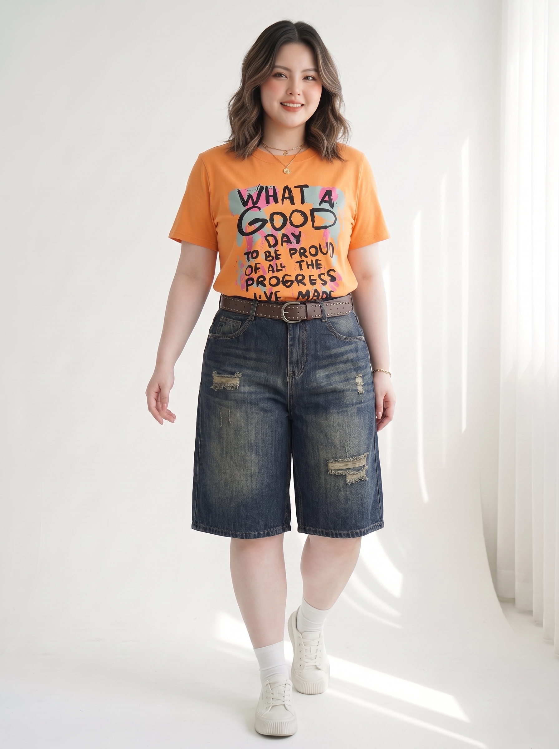 Quần Lửng Jean Túi Hộp Thêu Bigsize Dáng A Rộng - Xanh Nhạt, Xanh Đậm - Vừa 55–90kg - T-QSJ76