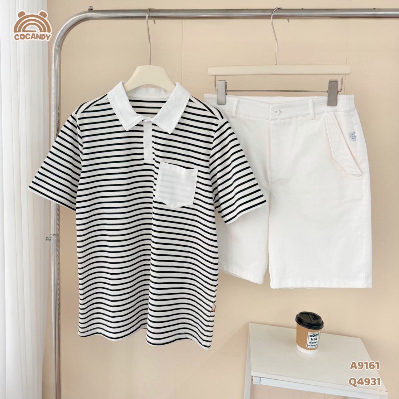 Áo cộc polo NAM kẻ ĐEN cổ bẻ túi ngực TRẮNG_thumbnail_7