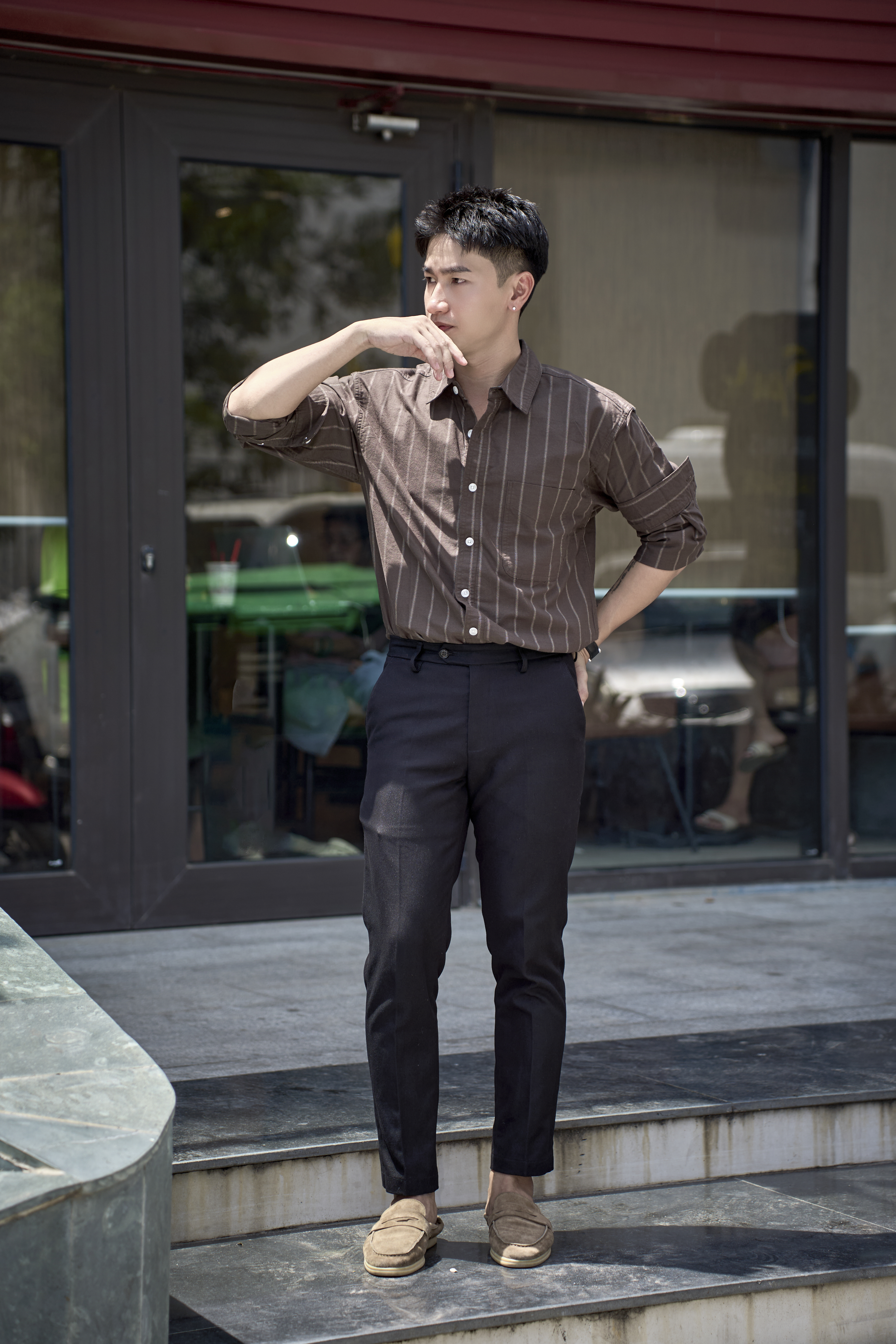 SA131 - Áo sơ mi nam kẻ sọc kiểu Nhật dáng rộng, phong cách văn học, thoải mái hàng ngày_thumbnail_12
