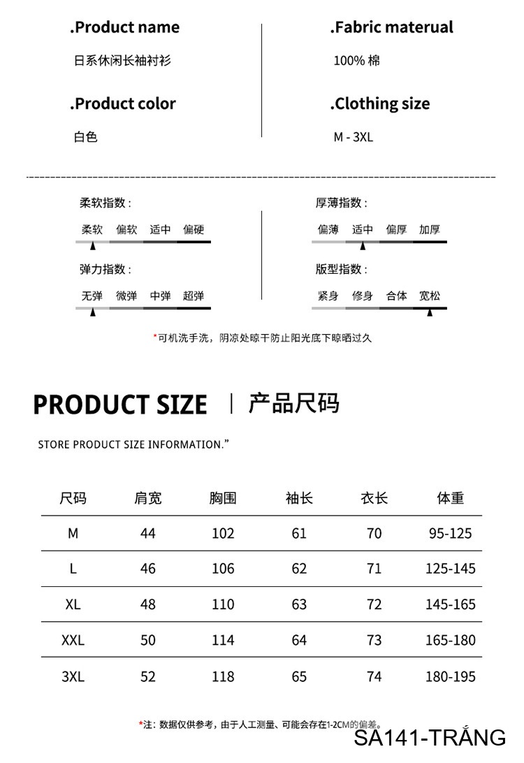 SA141 - Áo sơ mi nam phong cách Nhật Bản tay dài thêu họa tiết đáng yêu chất cotton trắng_thumbnail_9