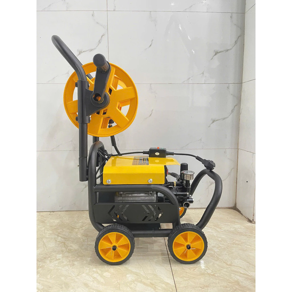 Máy rửa xe bán công nghiệp Kushima siêu mạnh, Dây dài 15m rửa xe, sửa sân, tưới rau- Có Rulo cuốn dây - Giá rẻ