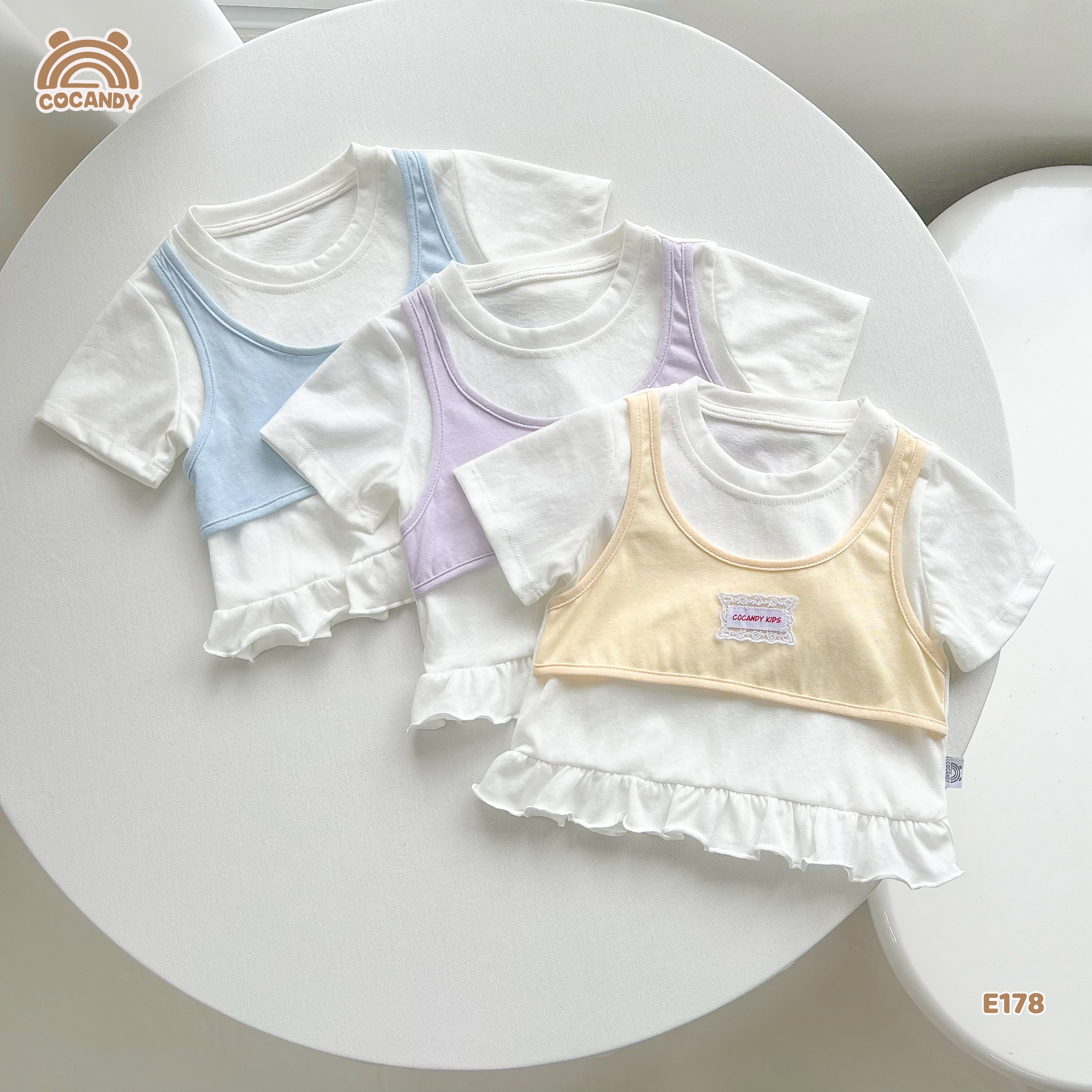 Áo cộc cotton XANH TRẮNG giả yếm tag CCD_thumbnail_1