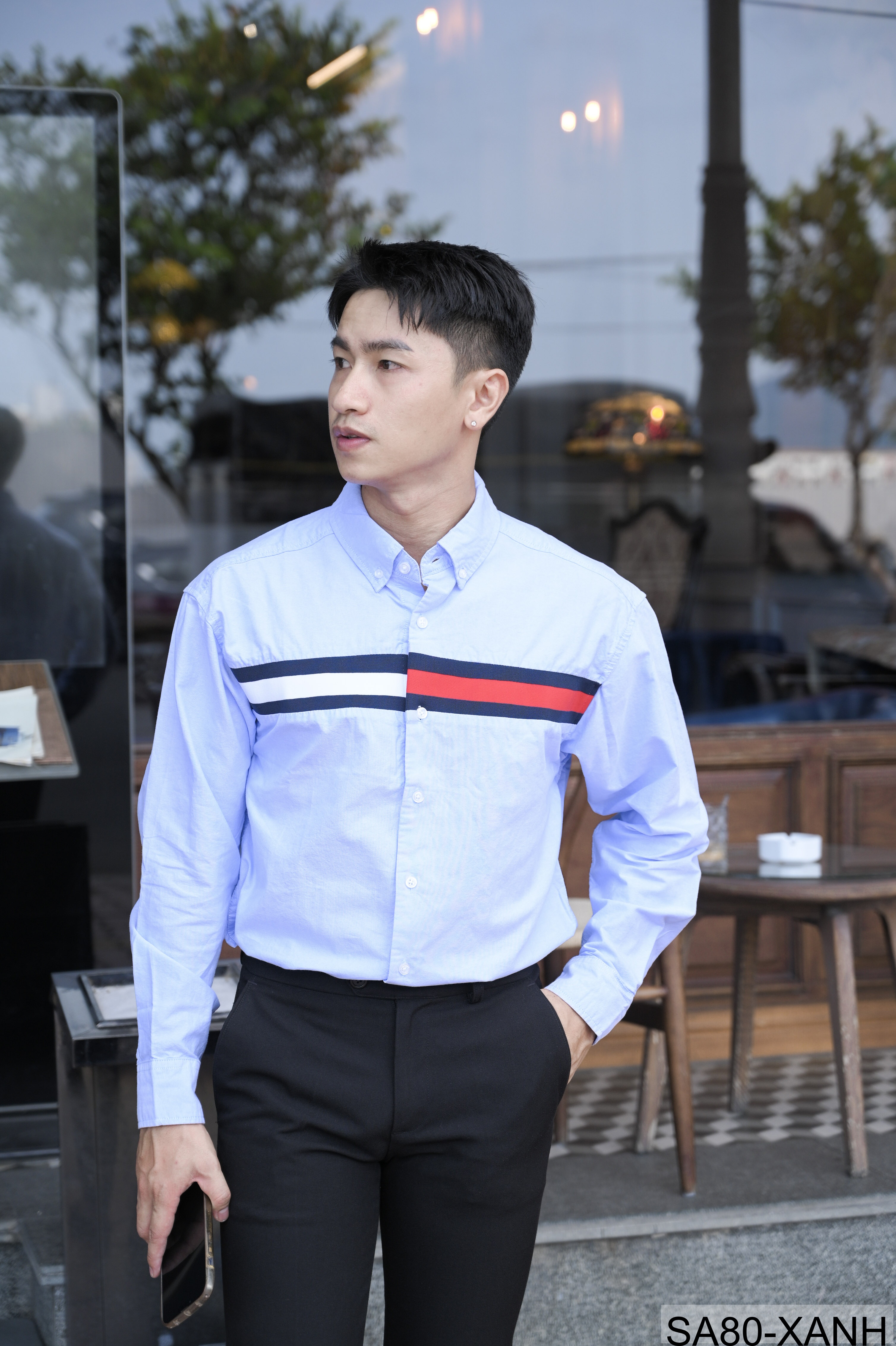 SA80 - Áo sơ mi nam tay dài phong cách Nhật Bản, chất cotton mềm mại, cổ bẻ, thiết kế sọc ngang thời trang_thumbnail_10