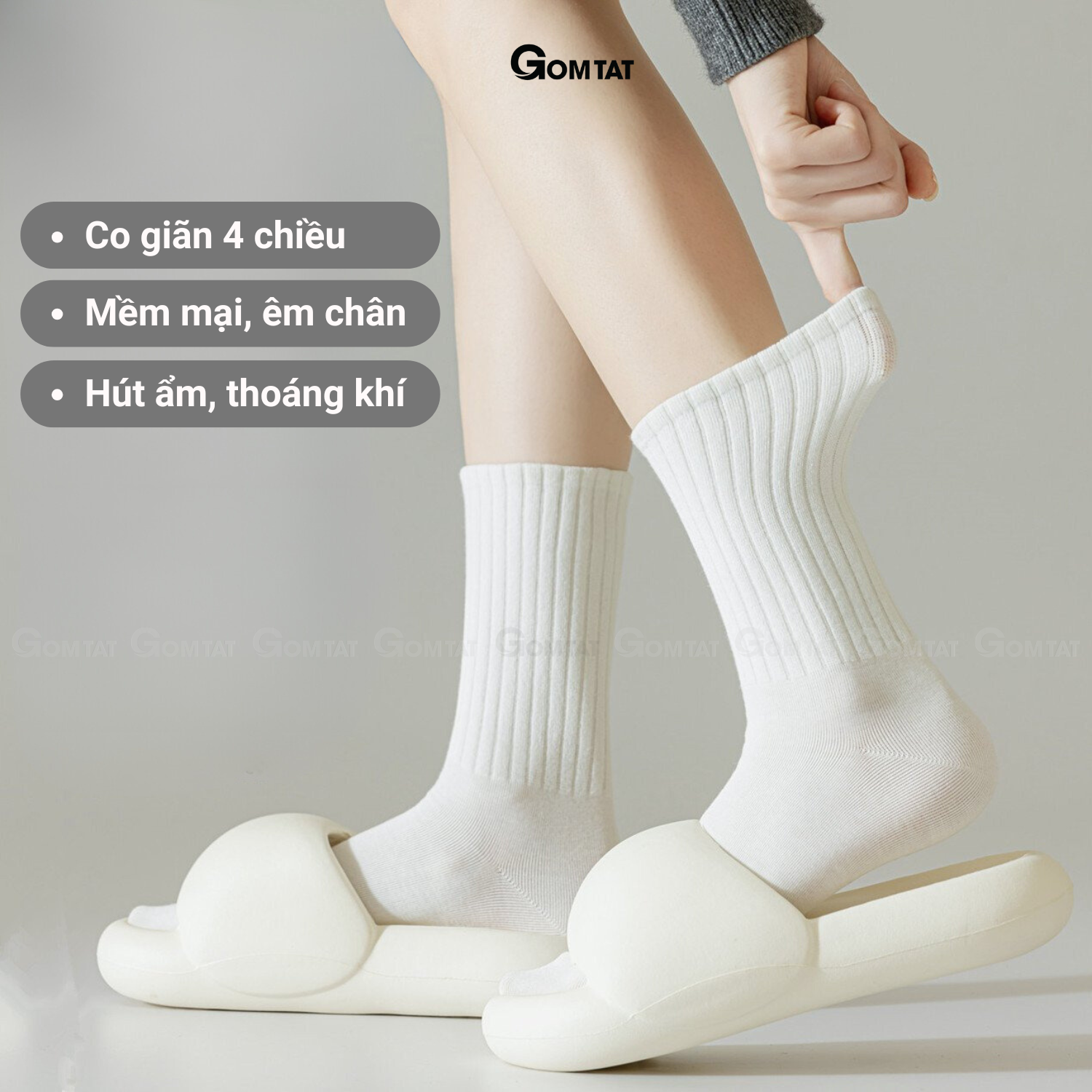 Combo tất cổ cao trơn sọc gân GOMTAT, vớ nữ cao cổ chất vải dày dặn êm ái, khử khuẩn thoáng khí - OAS-1701_thumbnail_9