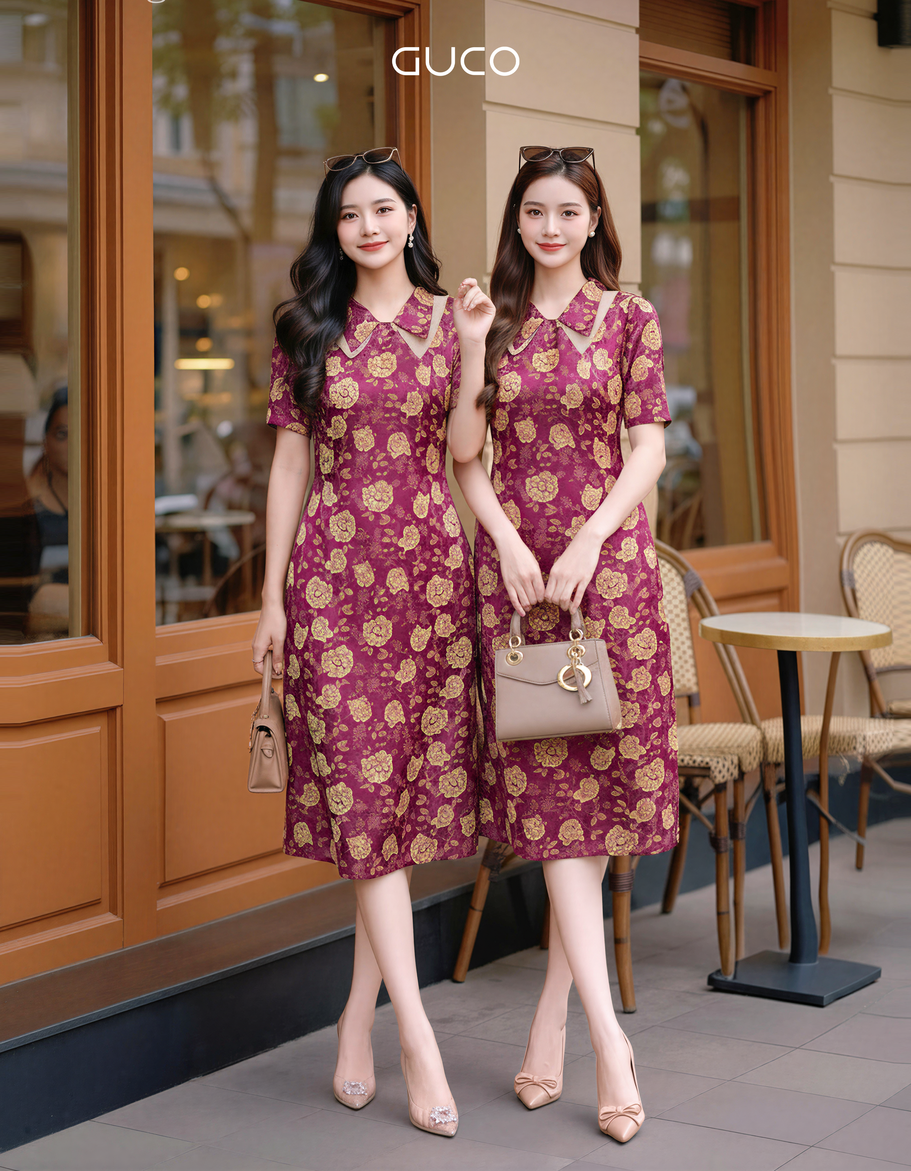 Đầm Suông Tím Hoa Vàng Sang Trọng