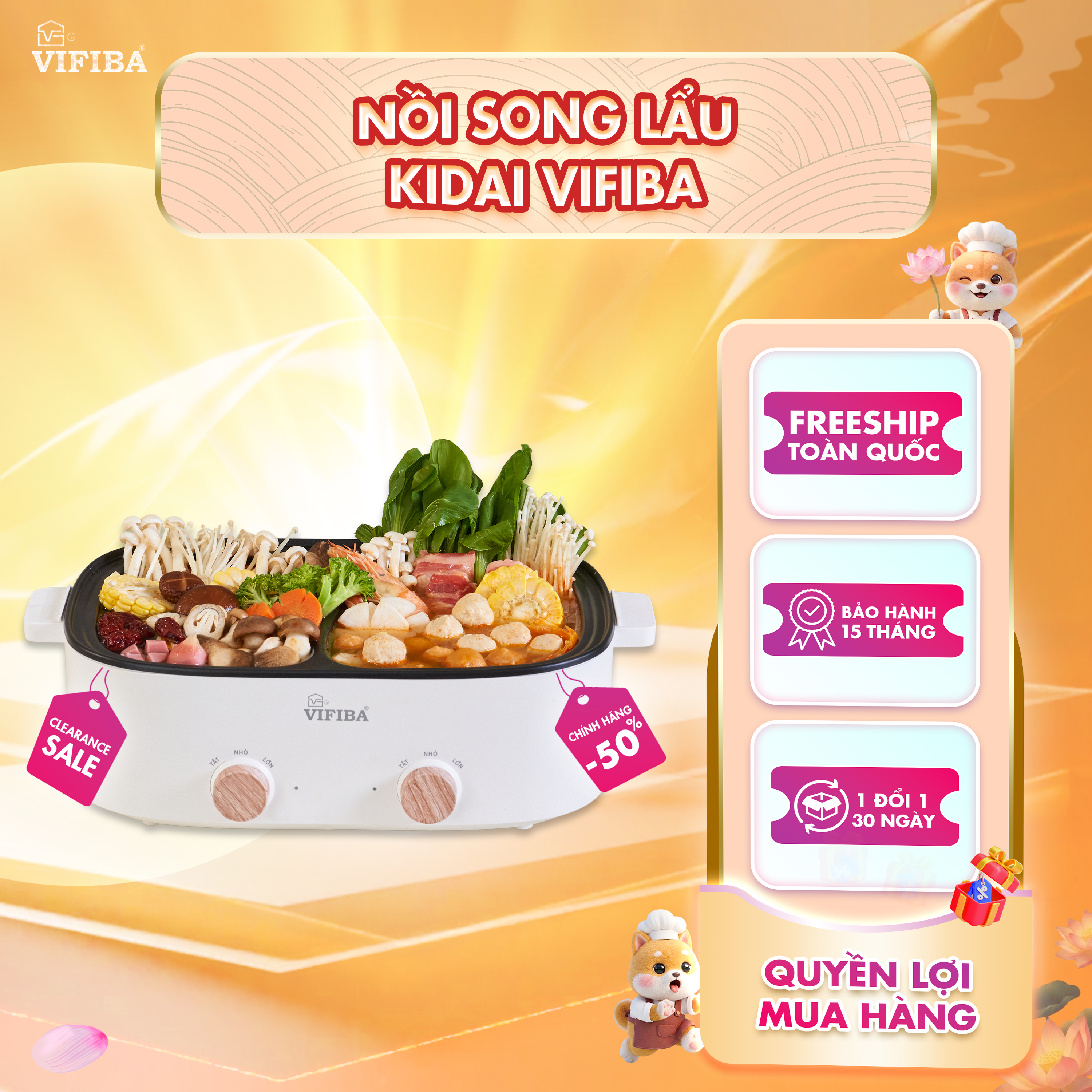 Nồi Lẩu 2 Ngăn Kidai Vifiba - Song Lẩu 