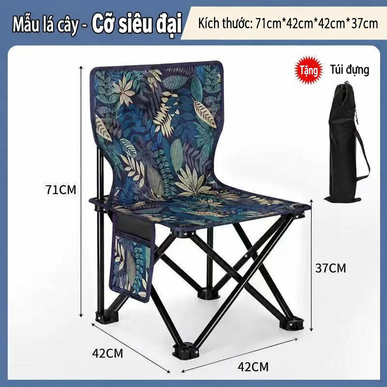 Ghế Gấp Câu Cá YUEBU Cỡ Siêu Đại – Tựa Lưng Cao, Gấp Gọn, Có Túi Hông, Kèm Túi Đựng