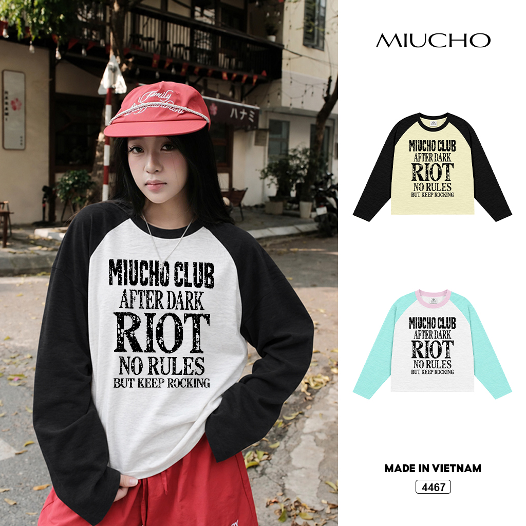 Áo tay dài boxy unisex cổ tròn cotton xược Miucho 4467