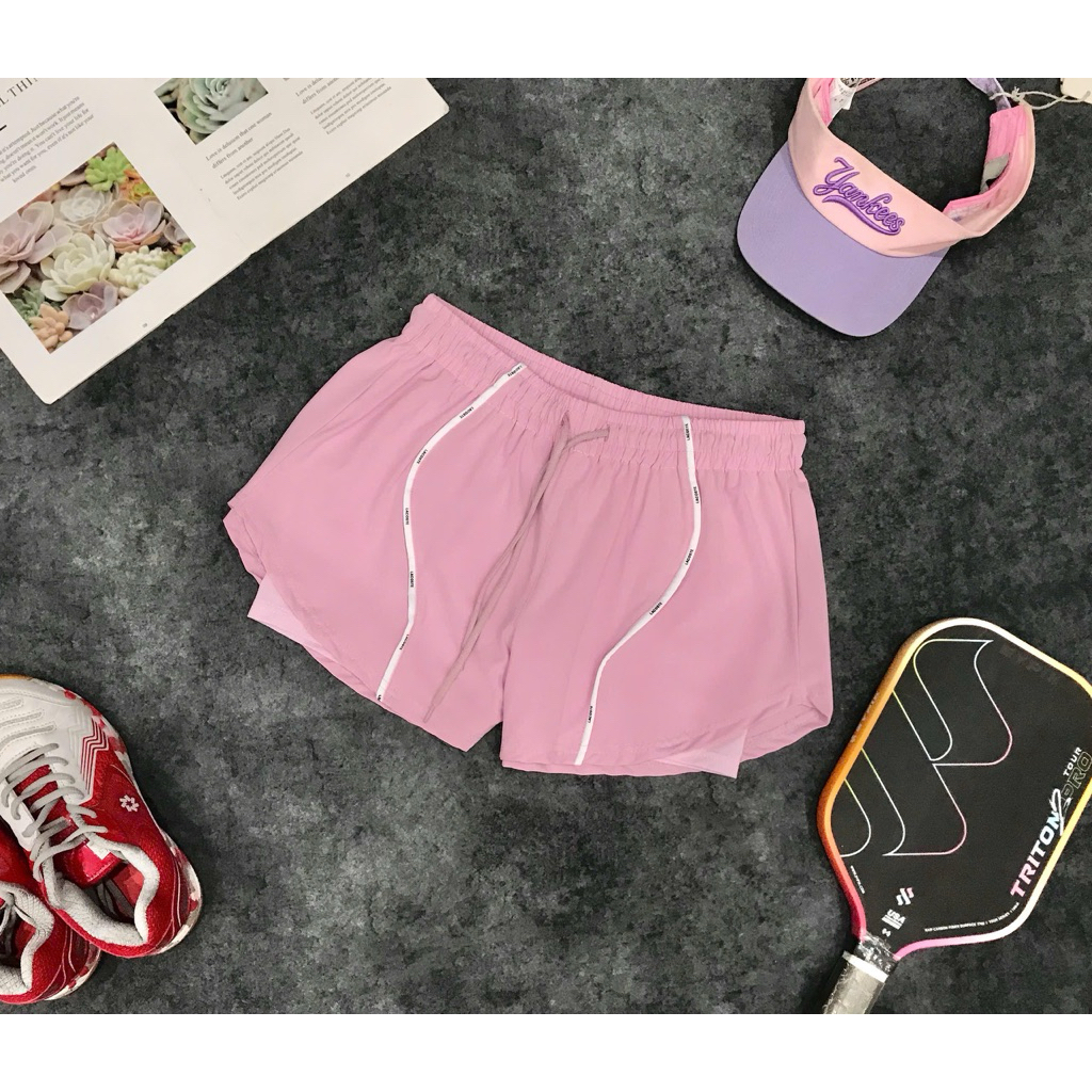 Quần Đùi Thể Thao Tập Gym Chạy Bộ Nữ Yumiisportswear Boxer 2Lớp Chạy Sọc Dáng Rộng Kèm Quần Bảo Hộ Chống Lộ Lưng Cao_thumbnail_1