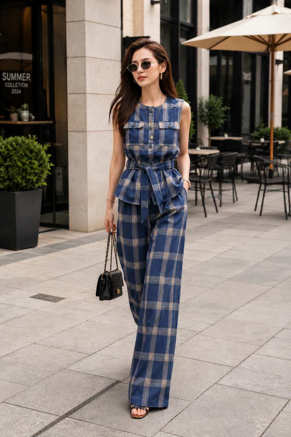 ✨ Set Linen Kẻ Xanh Thanh Lịch ✨ - MS084