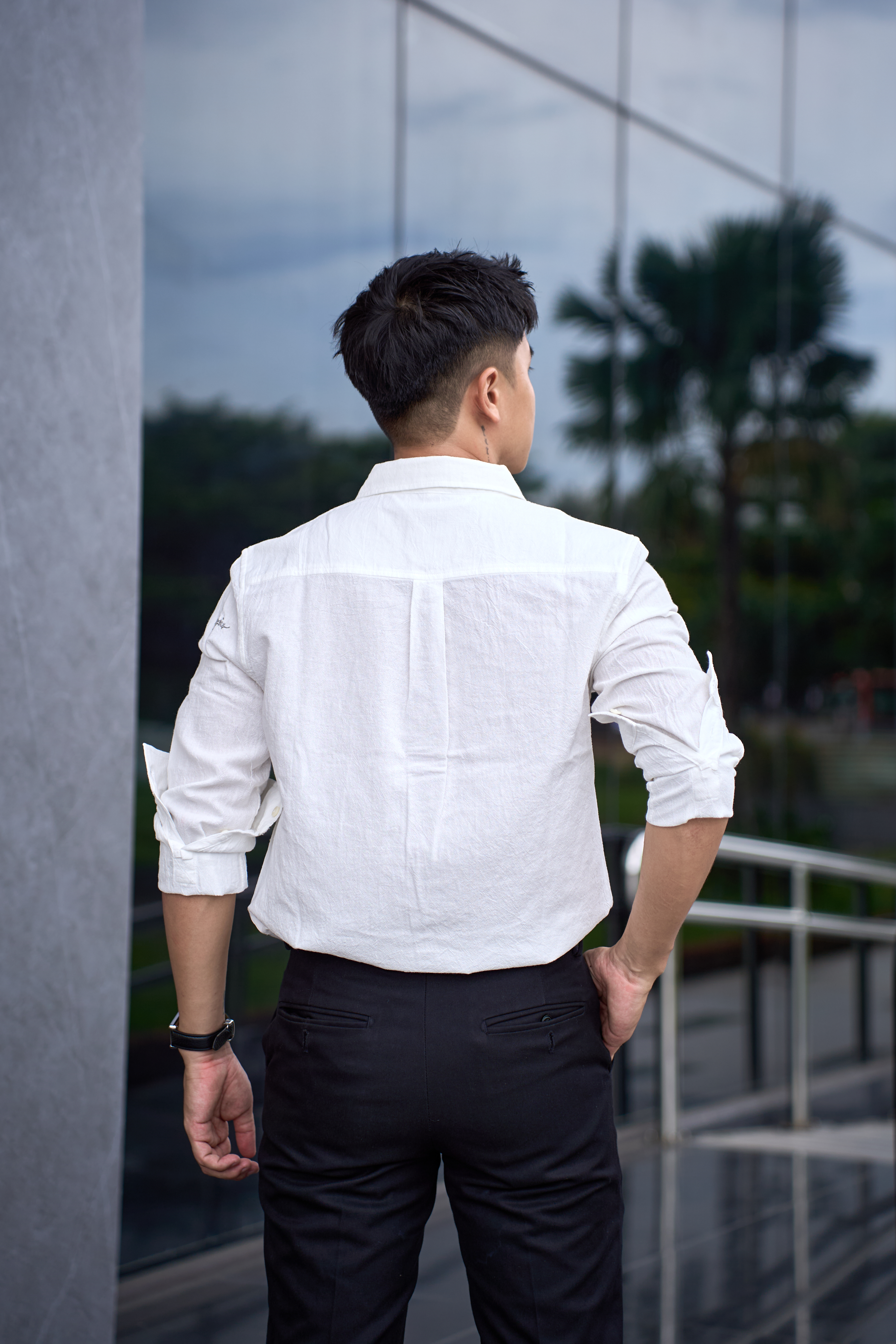 SA127 - Áo sơ mi nam dài tay cotton 100% phong cách Nhật Bản, form rộng, thêu chữ nghệ thuật, màu Trắng/Xanh Dương_thumbnail_3