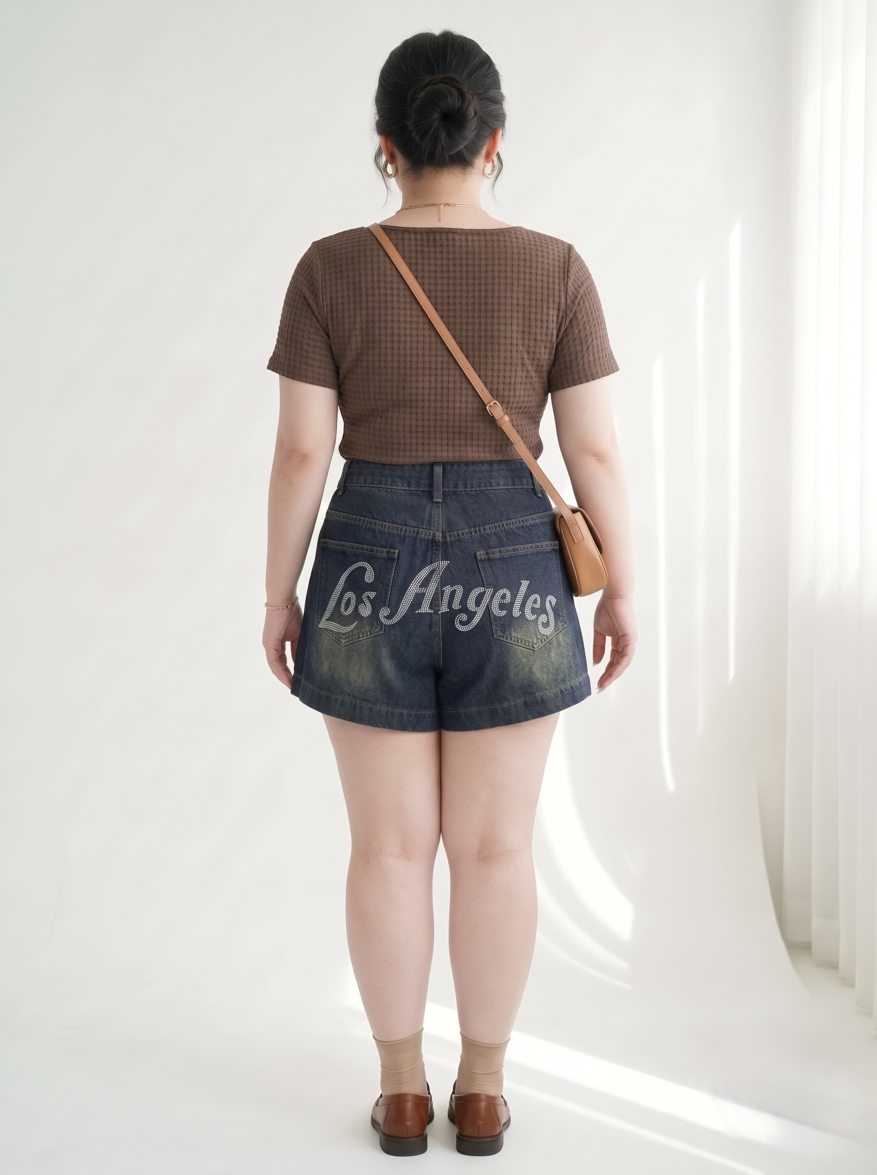 Quần Short Jean Ép Đá Chữ Lưng Thun Lưng Cao Bigsize Nữ - Xanh Nhạt, Xanh Đậm - Vừa 55–90kg - T-QSJ1336