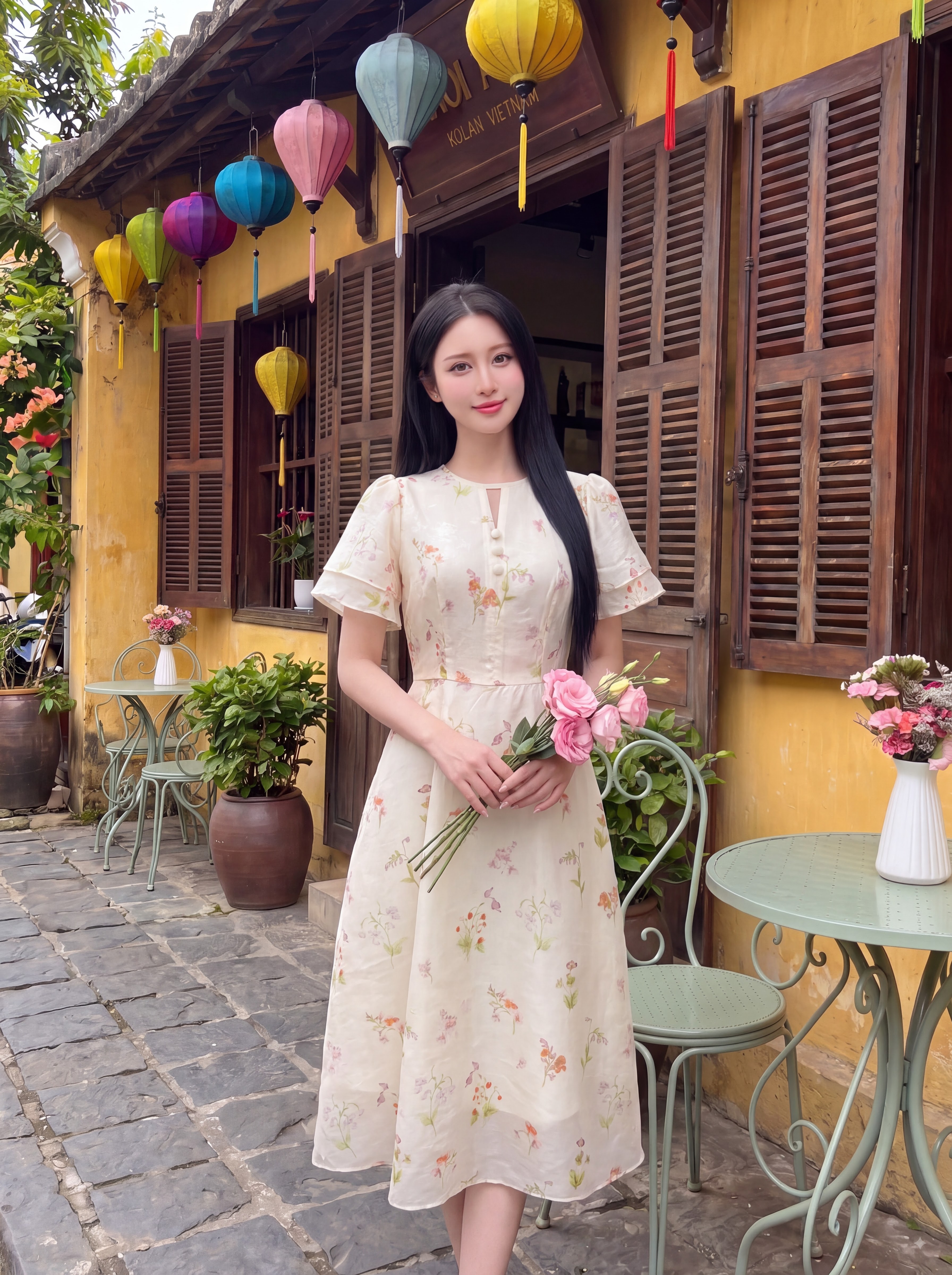 Váy cộc tay hoa cúc bọc 607012