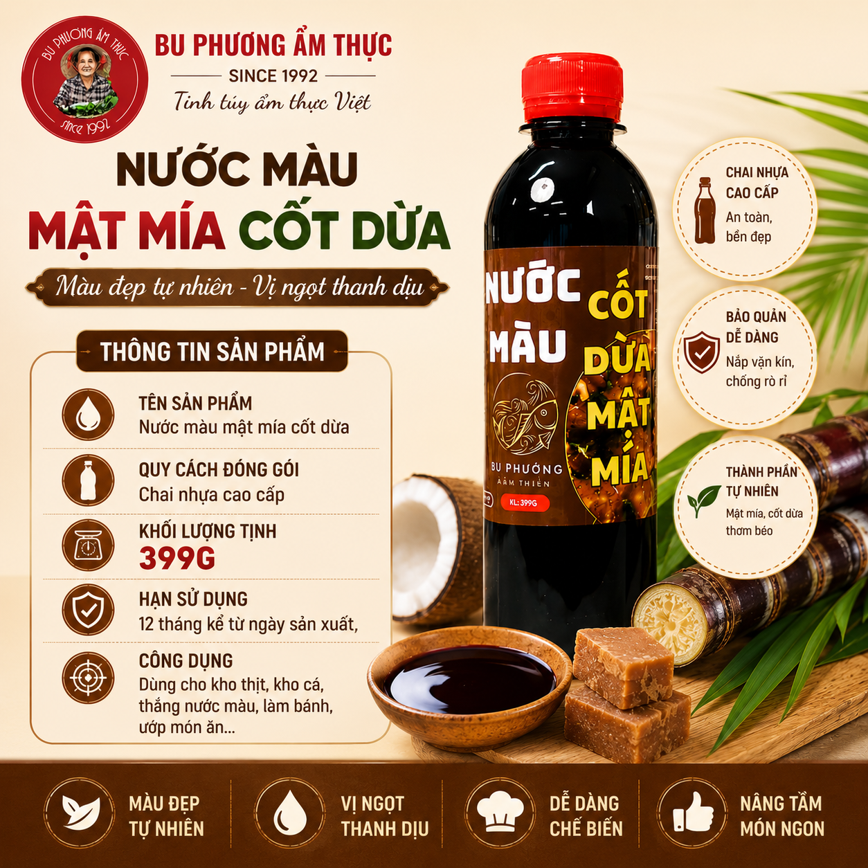 Combo 2 Chai Nước Màu Cốt Dừa Mật Mía Bu Phương 399G – Nước Hàng Kho Cá, Thịt, Gà Màu Đẹp - BP21-2_thumbnail_4