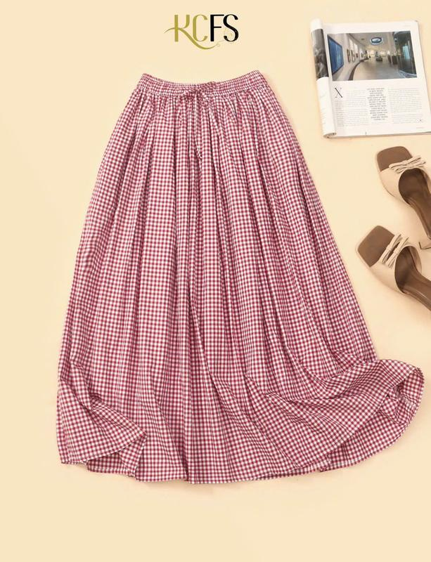 Chân váy caro cotton lưng chun dây rút