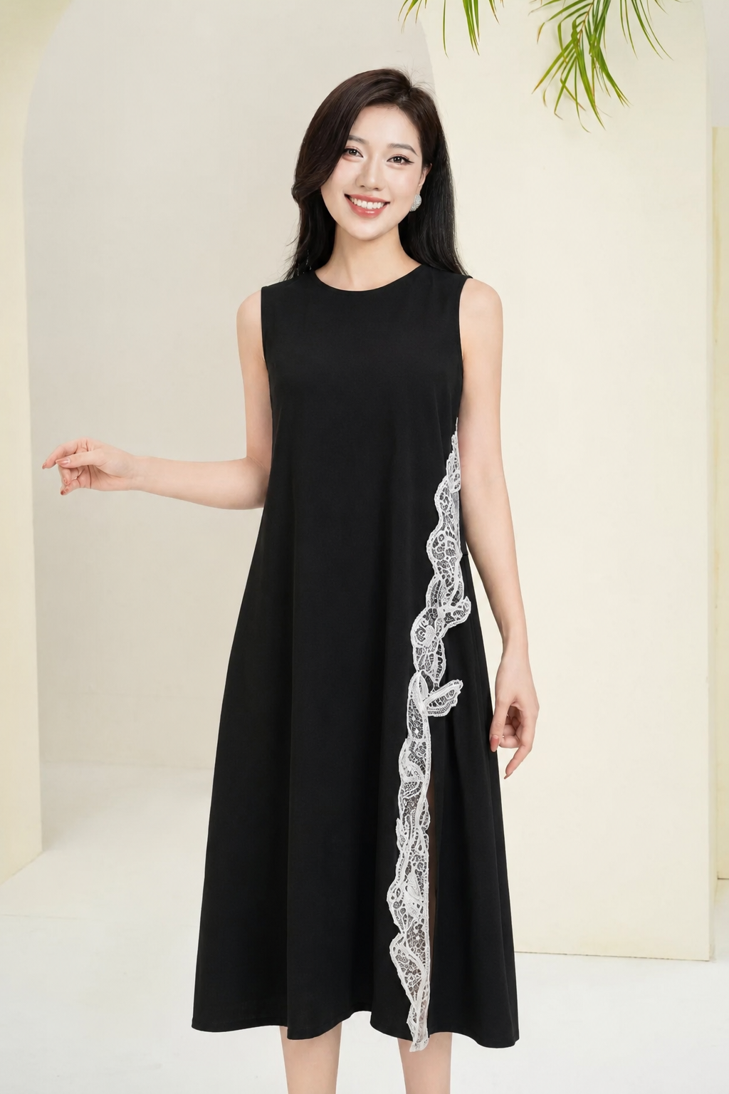 LV032 - VÁY ĐEN REN TRẮNG