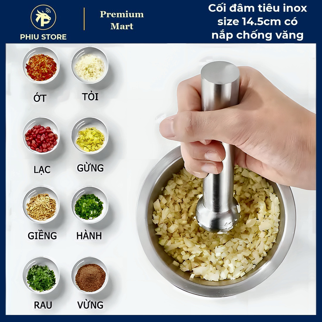Cối Chày Đâm Tiêu - Cối Đâm Tiêu Inox Size 14.5cm có Nắp Chống Văng, Cối Giã Cua Inox - PHIU STORE_thumbnail_3