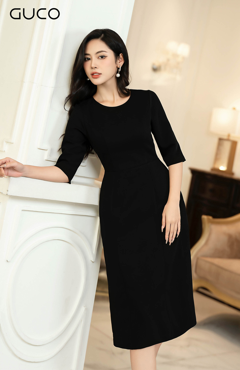 D10032DEN - ĐẦM A TAY LỠ NÚT BỌC SAU LƯNG - ĐEN_thumbnail_1