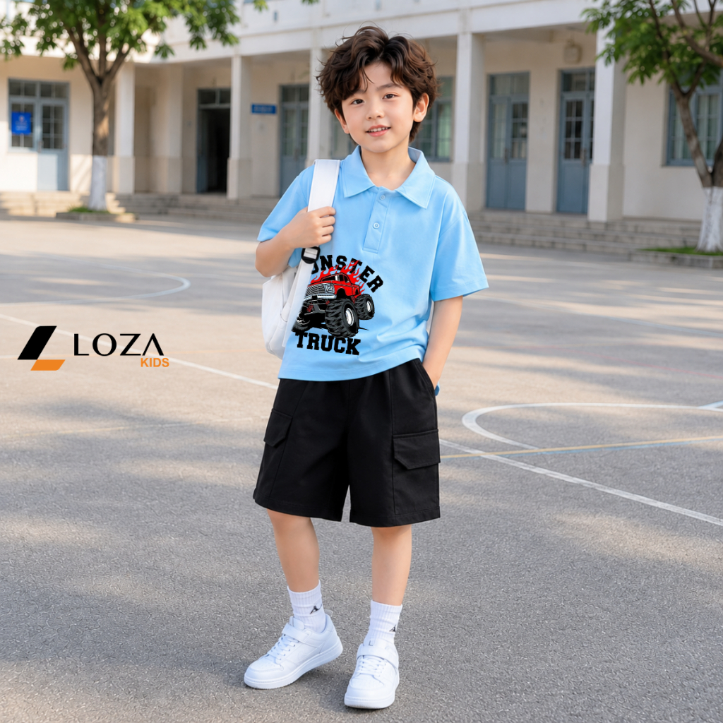 Bộ Polo bé trai hình xe Monster  - Loza Kids BU730_thumbnail_0