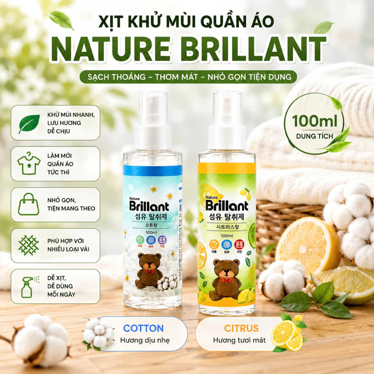 Combo 2 Chai Xịt Thơm Quần Áo Nature Brillant