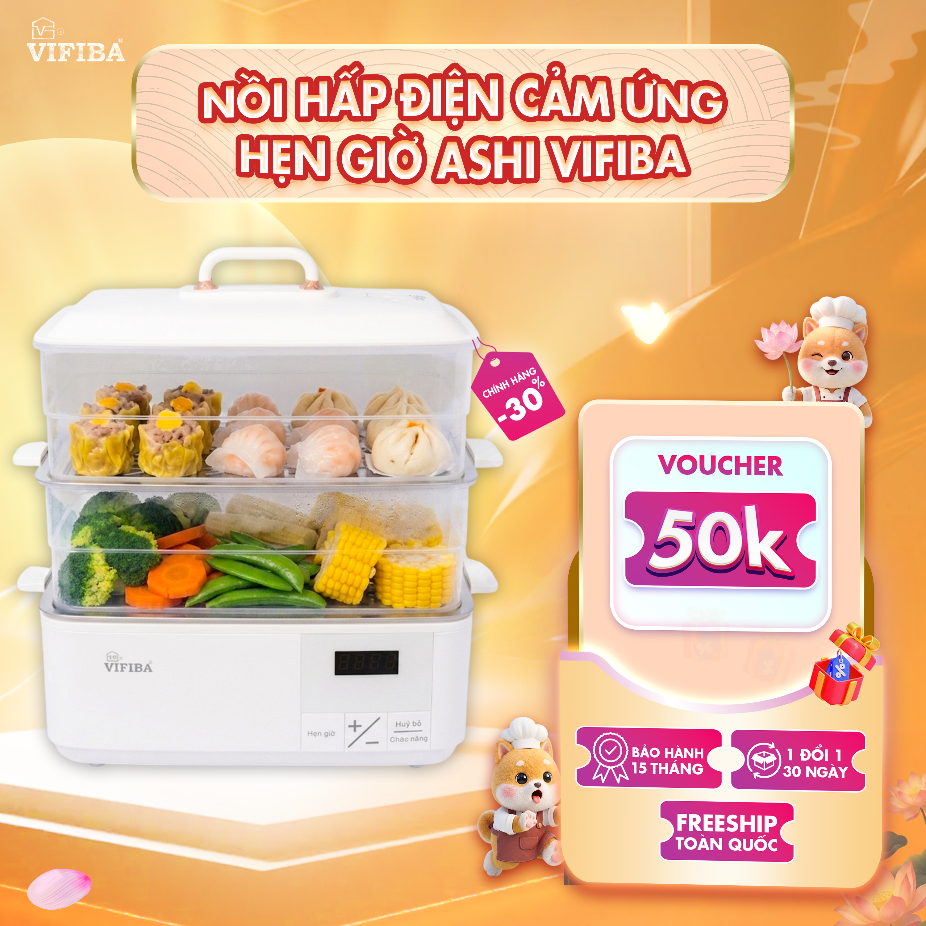 Nồi Hấp Điện Cảm Ứng Ashi Vifiba 2 Tầng Dung Tích Lớn