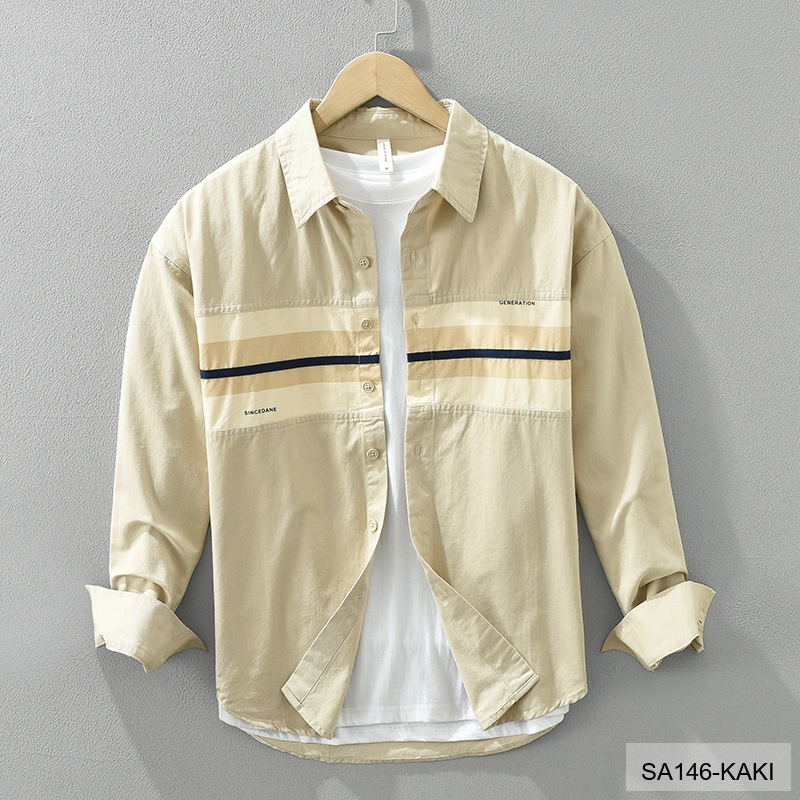SA146 - Áo sơ mi nam dài tay phong cách Nhật Bản, chất cotton 100%, form rộng trẻ trung, phối sọc ngang thời thượng_thumbnail_6