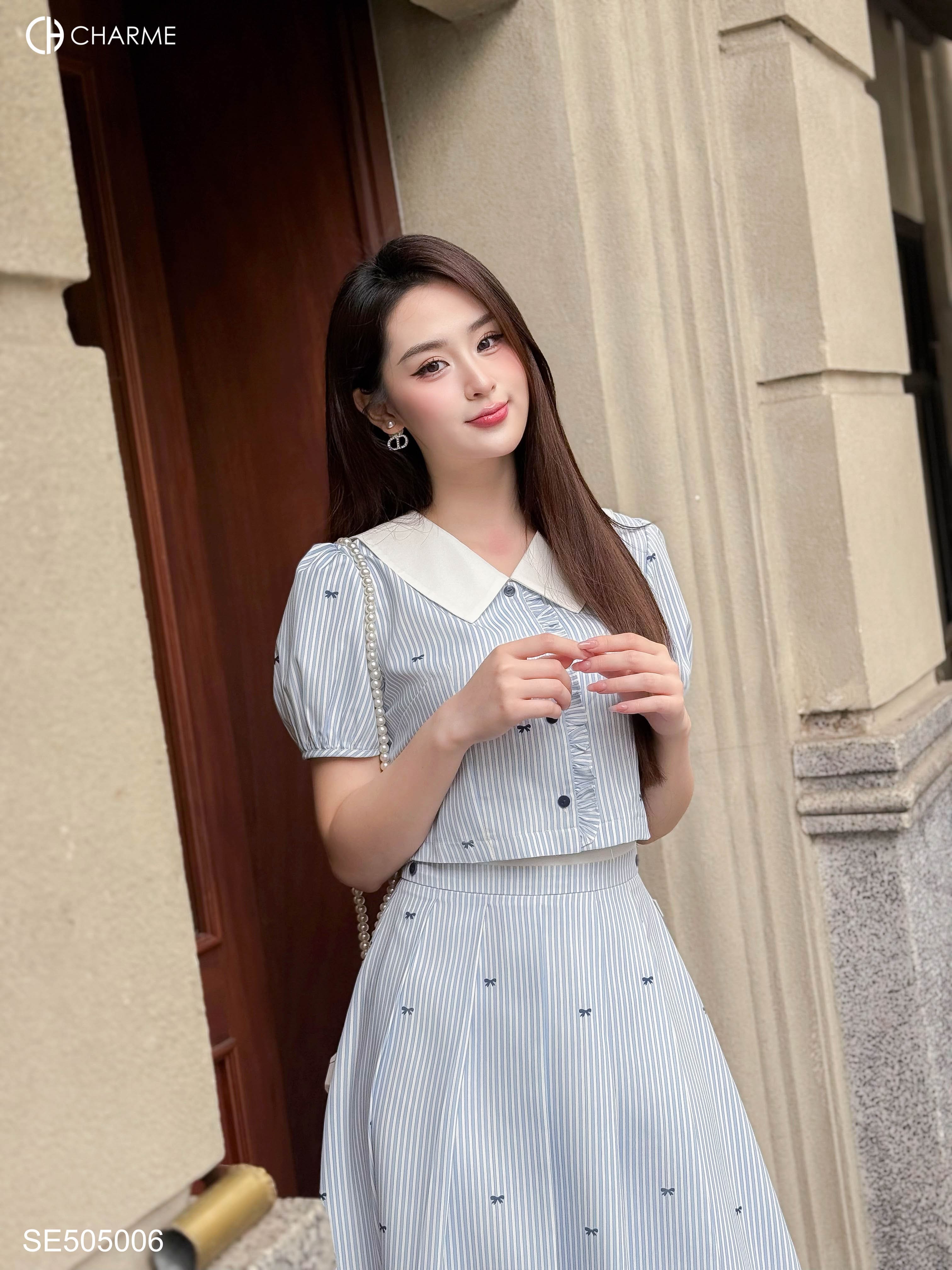Set áo sơ mi cổ V chân váy xòe 505006_thumbnail_3