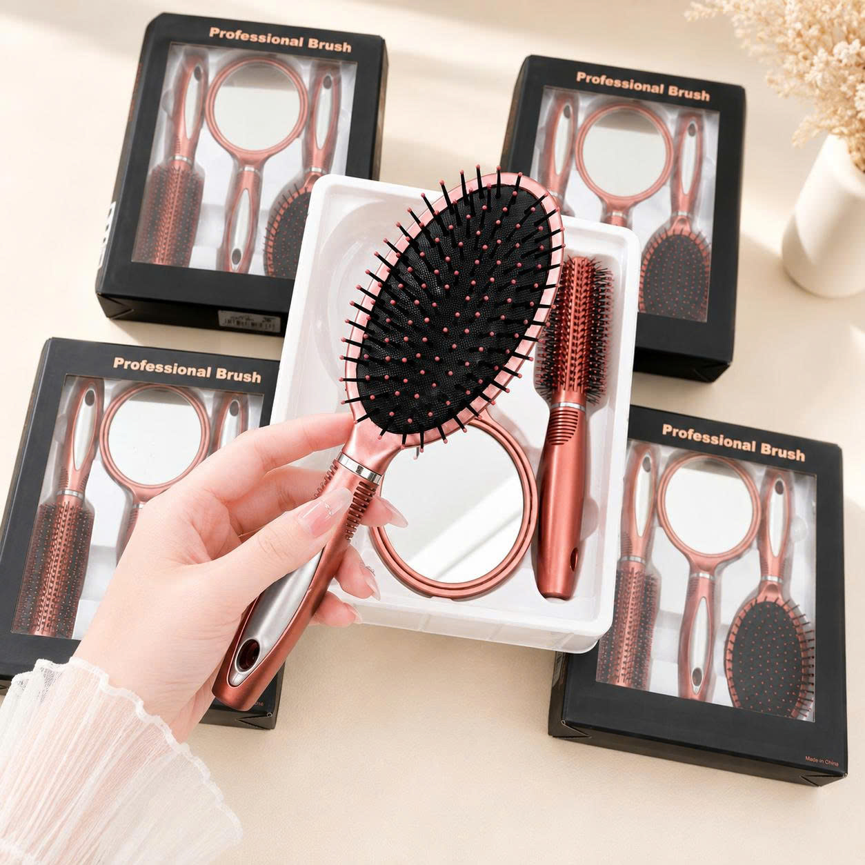 Bộ Lược Chải Tóc 3 Món Cao Cấp Kèm Gương Cầm Tay