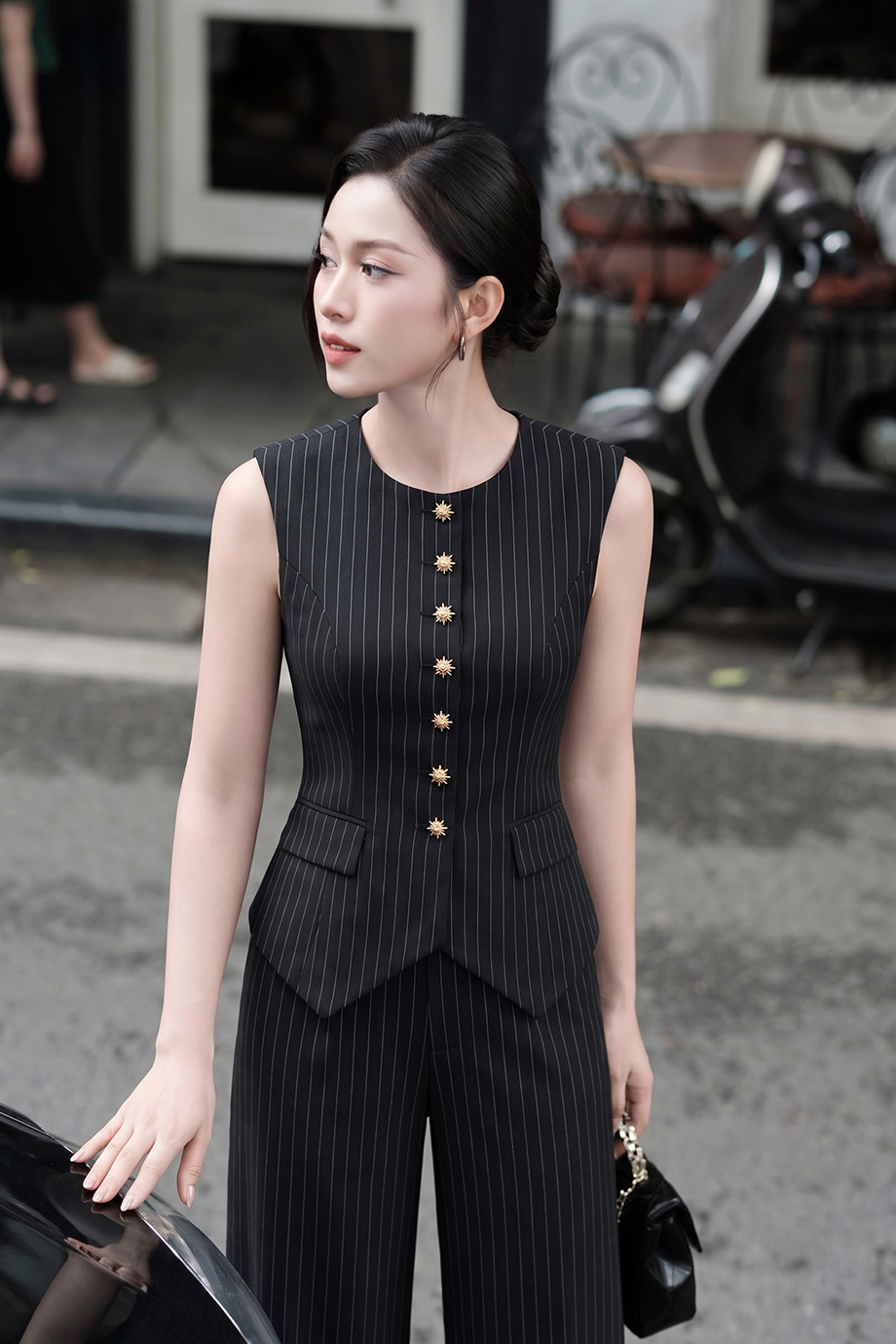 Bộ vest gile kẻ 26504 đen