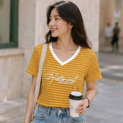 Áo Thun sọc ngang cổ tim Free Size 45-75kg Co Giãn 4 Chiều Tôn Dáng Mềm Mịn Thoáng Mát Dễ Phối Phong Cách_thumbnail_4