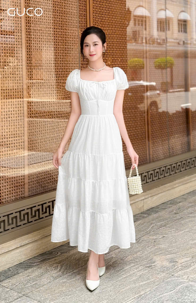ĐẦM XÒE MAXI TRỄ VAI - TRẮNG