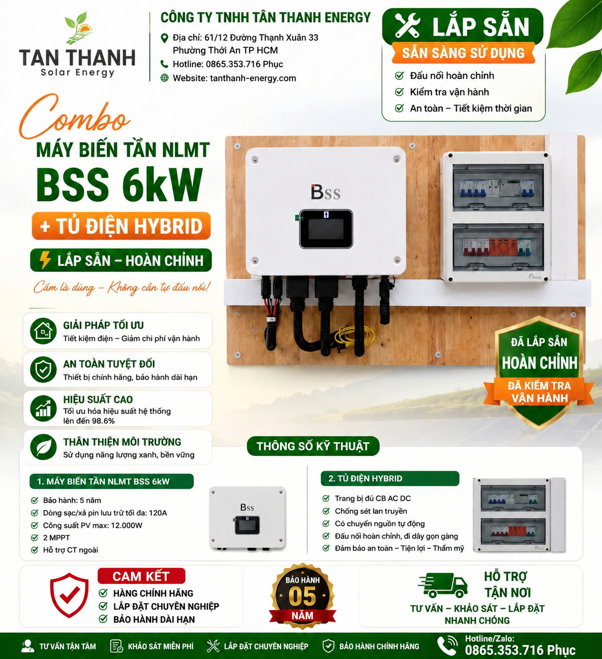 COMBO Máy Biến Tần NLMT BSS 6kW + Tủ Điện Hybrid Lắp Sẵn