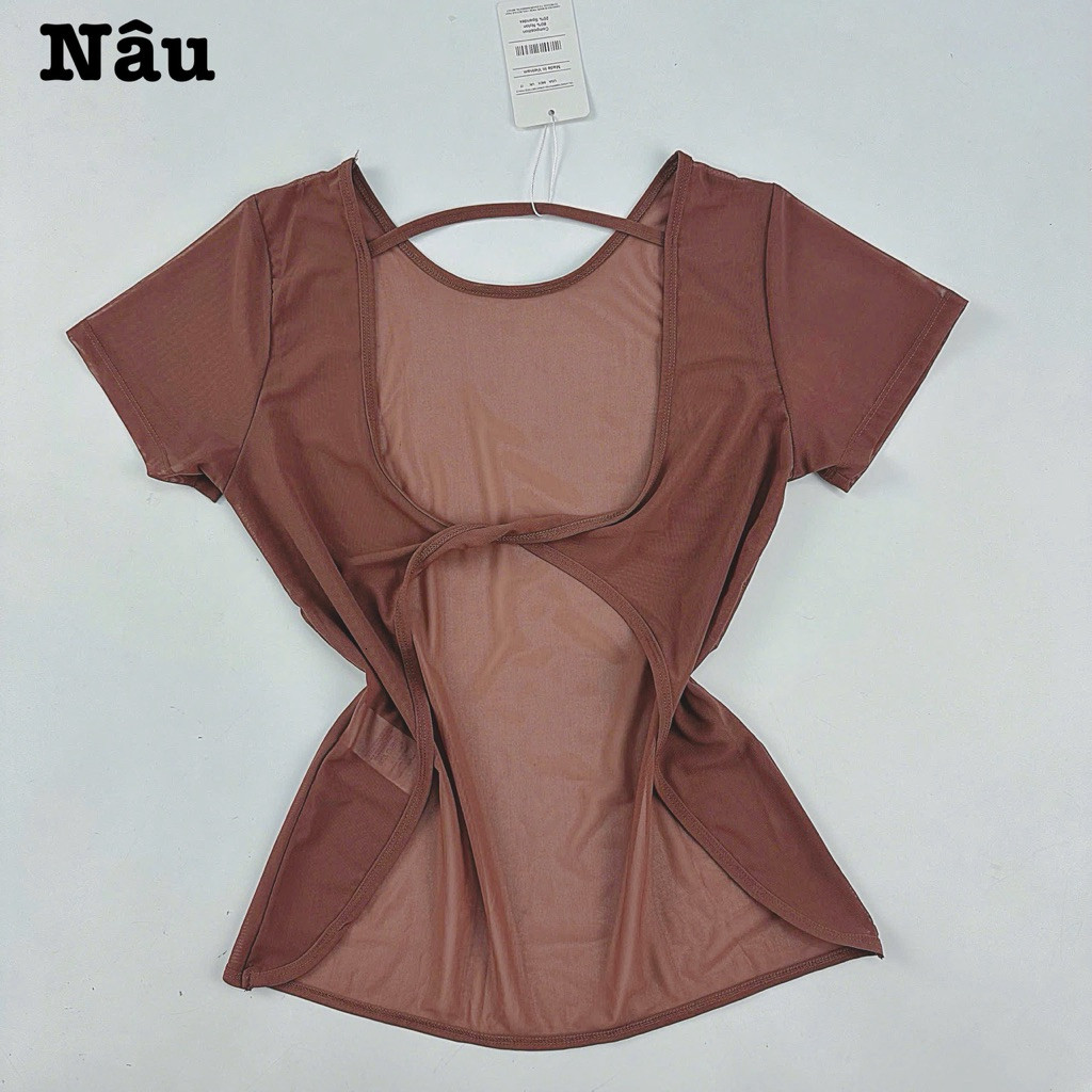 Áo Tanktop Thể Thao Nữ Tay Ngắn Hở Lưng Form Rộng Vải Lưới Mè Thoáng Khí Nhanh Khô_thumbnail_4