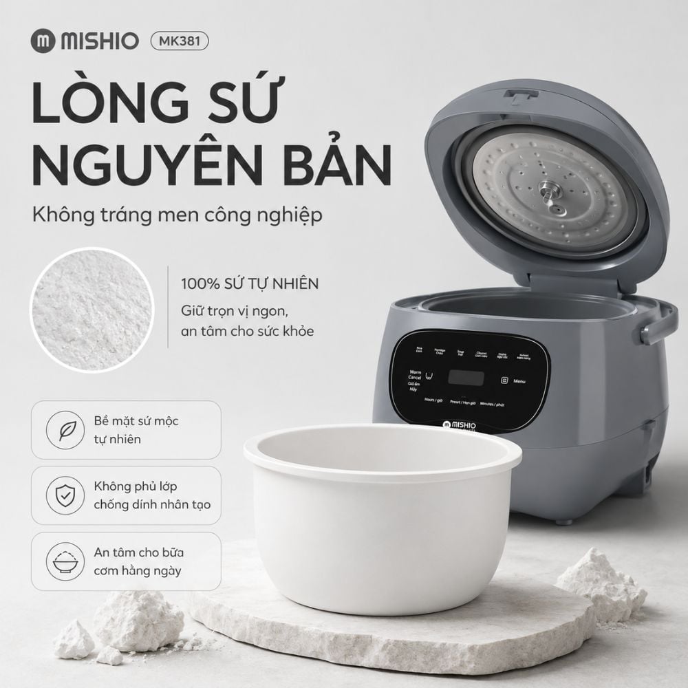 Nồi cơm điện sứ dưỡng sinh Nhãn hiệu: MISHIO, Model: MK-381_thumbnail_6