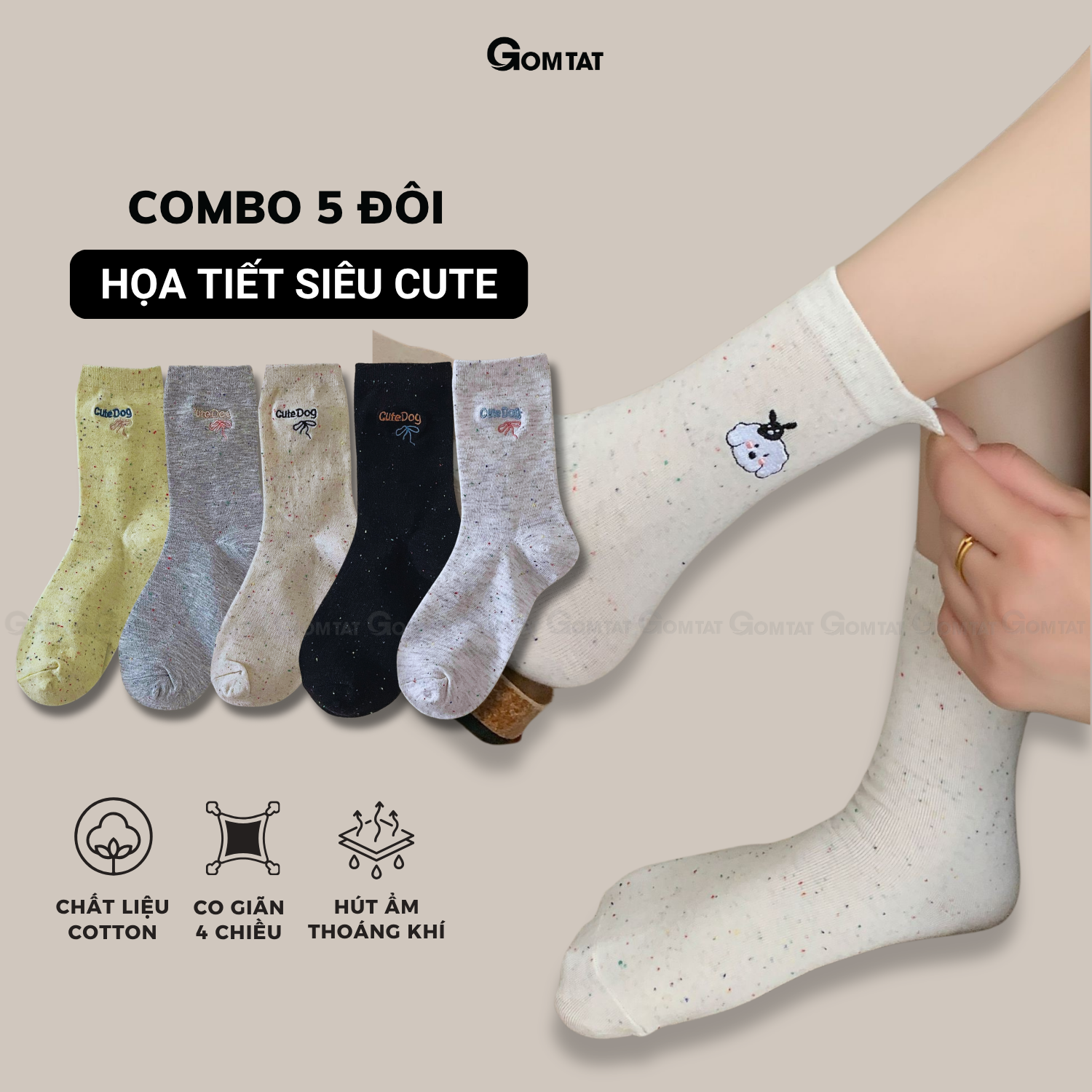Set 5 đôi vớ nữ cổ cao GOMTAT họa tiết cute, tất nữ cotton cao cấp mềm mại, êm chân – JIN-2512-CB5_thumbnail_9