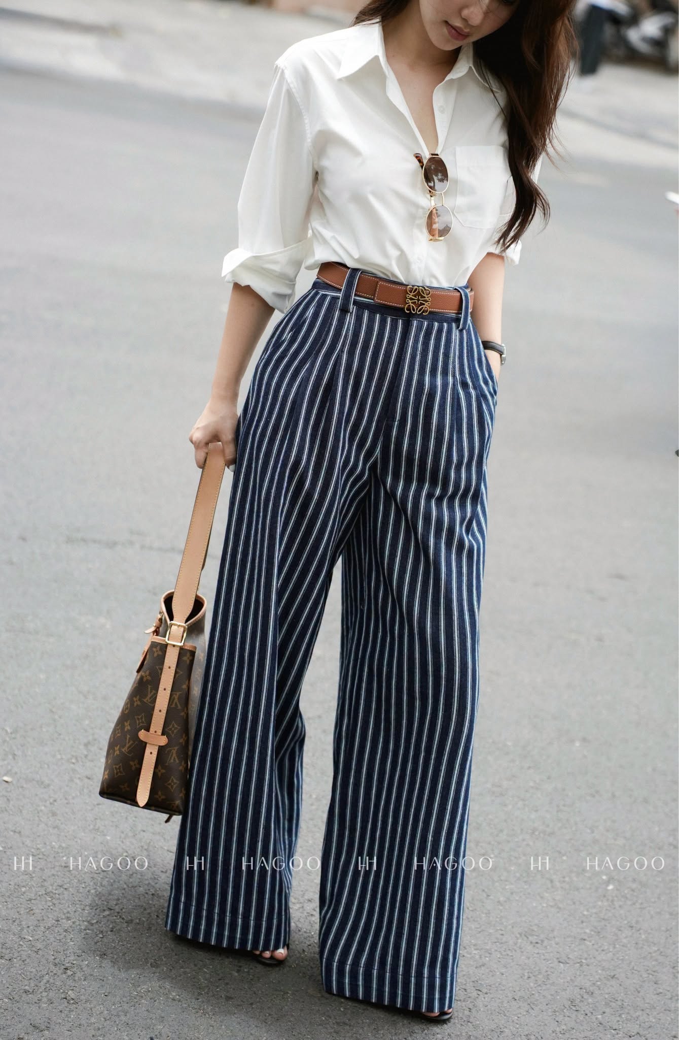 Quần Jean xếp 2 ly túi chéo HAGOO